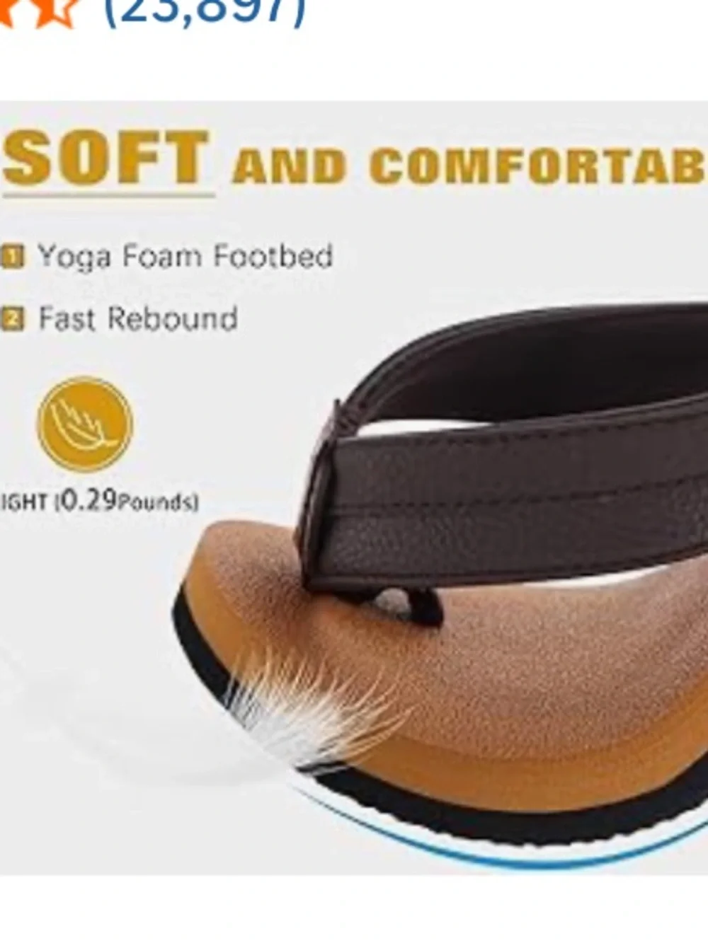 Men’s Brown Yoga Mat Flip Flop Sandals with Arch Support & Tan Footbed 11 New